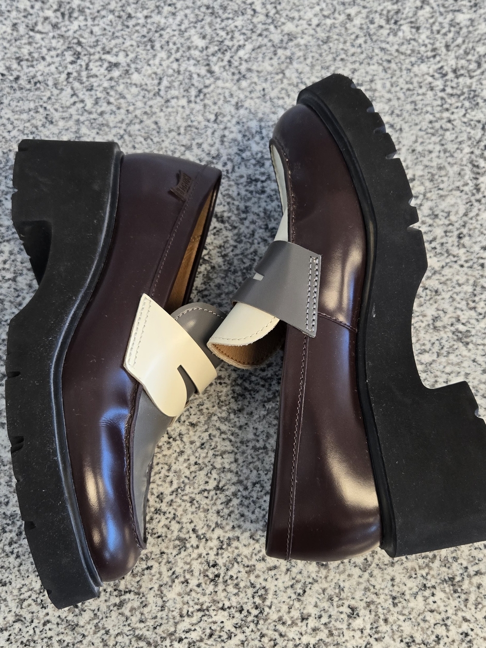 Camper Dark Brown, Grey and Cream Platform Loafers - Picture 9 of 10